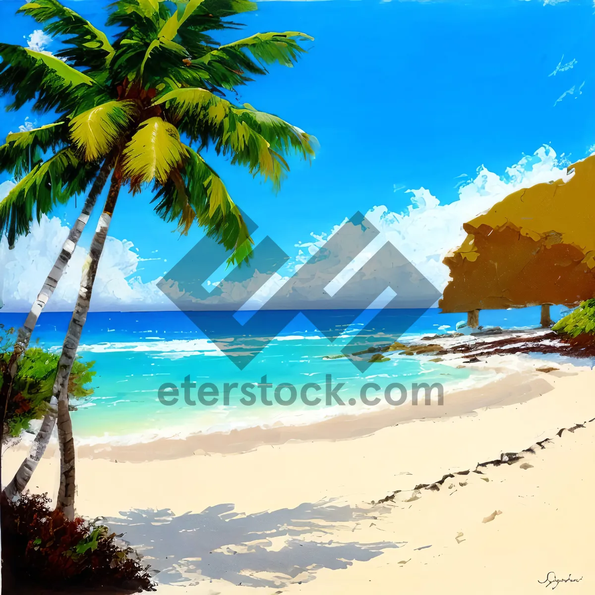 Picture of Tropical Bliss: Palm Trees on Sandy Beach