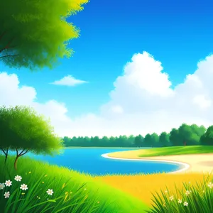 Vibrant Skyline over Lush Green Meadow