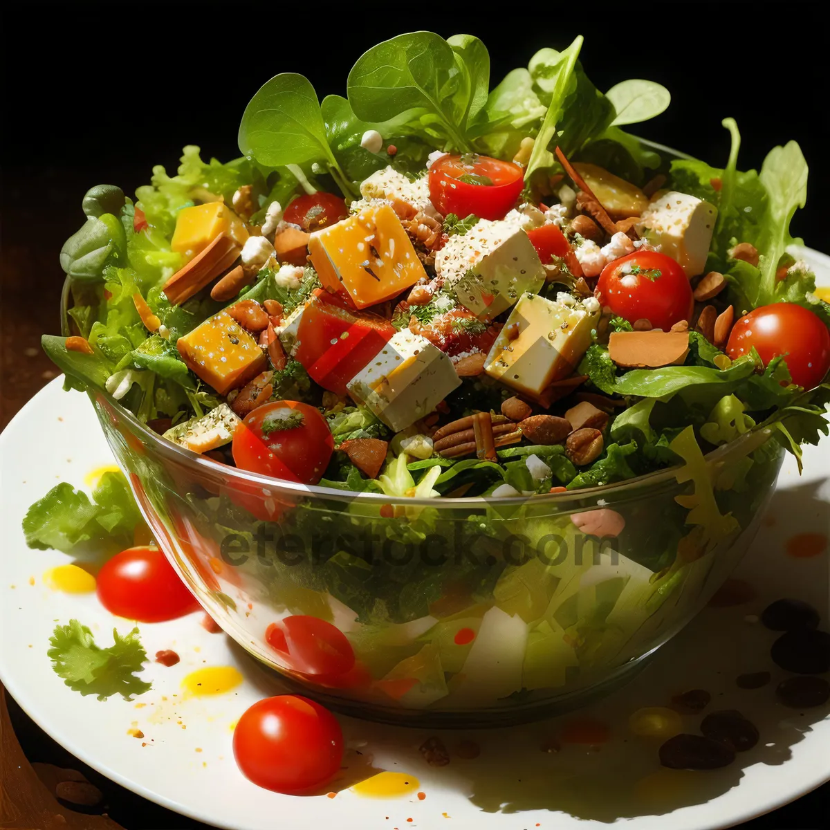 Picture of Delicious Vegetable Salad with Fresh Basil and Cheese