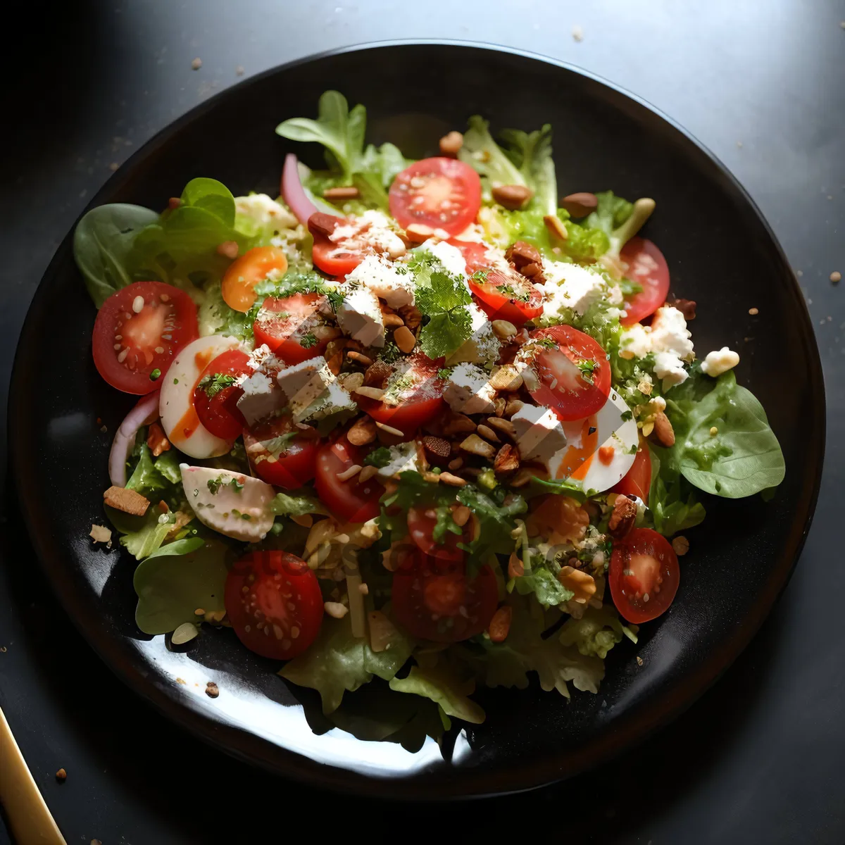 Picture of Fresh Vegetable Salad with Cheese and Spicy Dressing