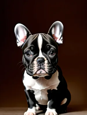 Cute Purebred Bulldog Puppy in Studio Portrait