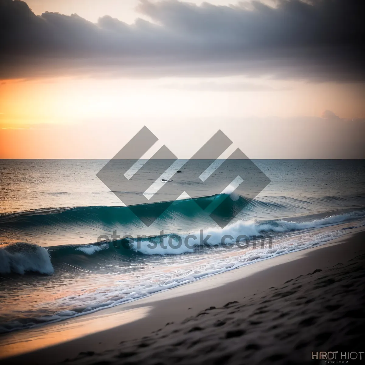 Picture of Sunset Serenity: Majestic Waves on the Tropical Shoreline