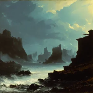 Sandy Shoreline: Majestic Waves Crashing on Scenic Coast