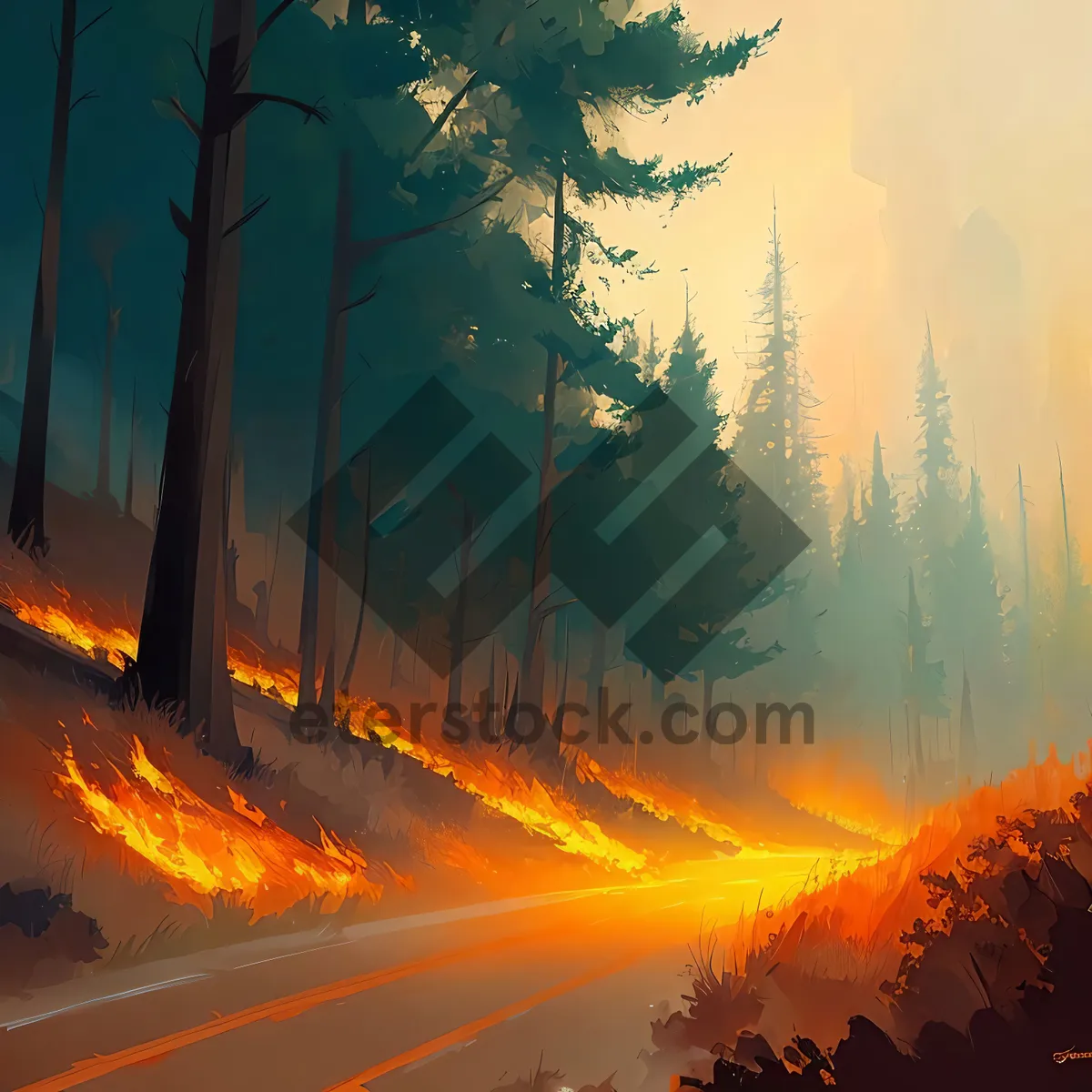 Picture of Summer Sunset Over Mountain Landscape.