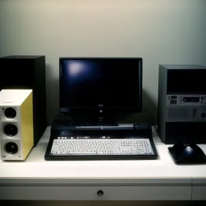 Modern office workspace with laptop and desktop computer