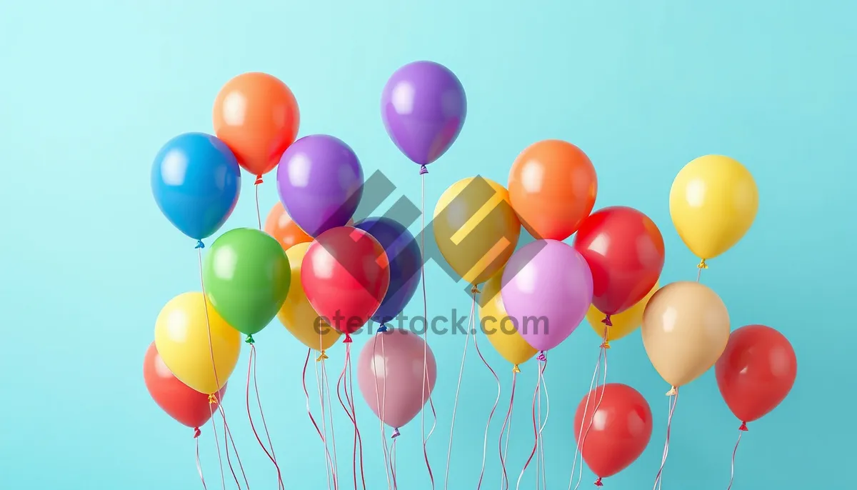 Picture of Colorful birthday party balloons flying in the air.