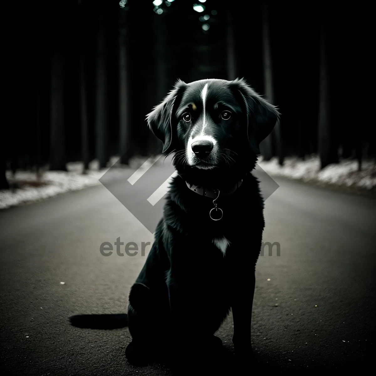 Picture of Black Retriever Puppy on Leash - Adorable Canine Companion