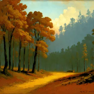 Golden Fall Landscape with Vibrant Autumn Trees