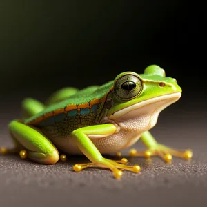 Colorful Eyed Tree Frog Peeking Out from Leaf