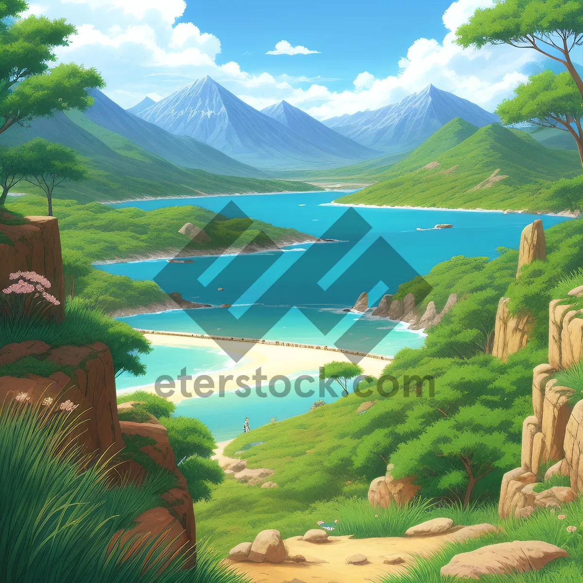 Picture of Serene Mountain Valley Landscape Amidst Stunning Wilderness