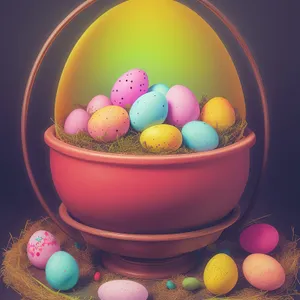 Vibrant Easter Egg Basket with Colorful Candy