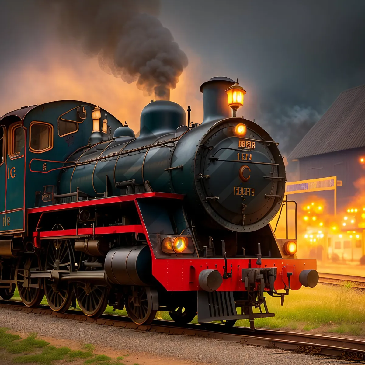 Picture of Vintage Steam Locomotive Powering Through the Tracks