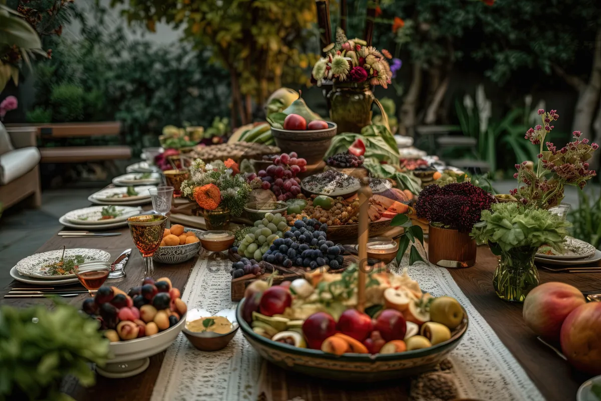 Picture of Fresh fruits and vegetables at a market stall.