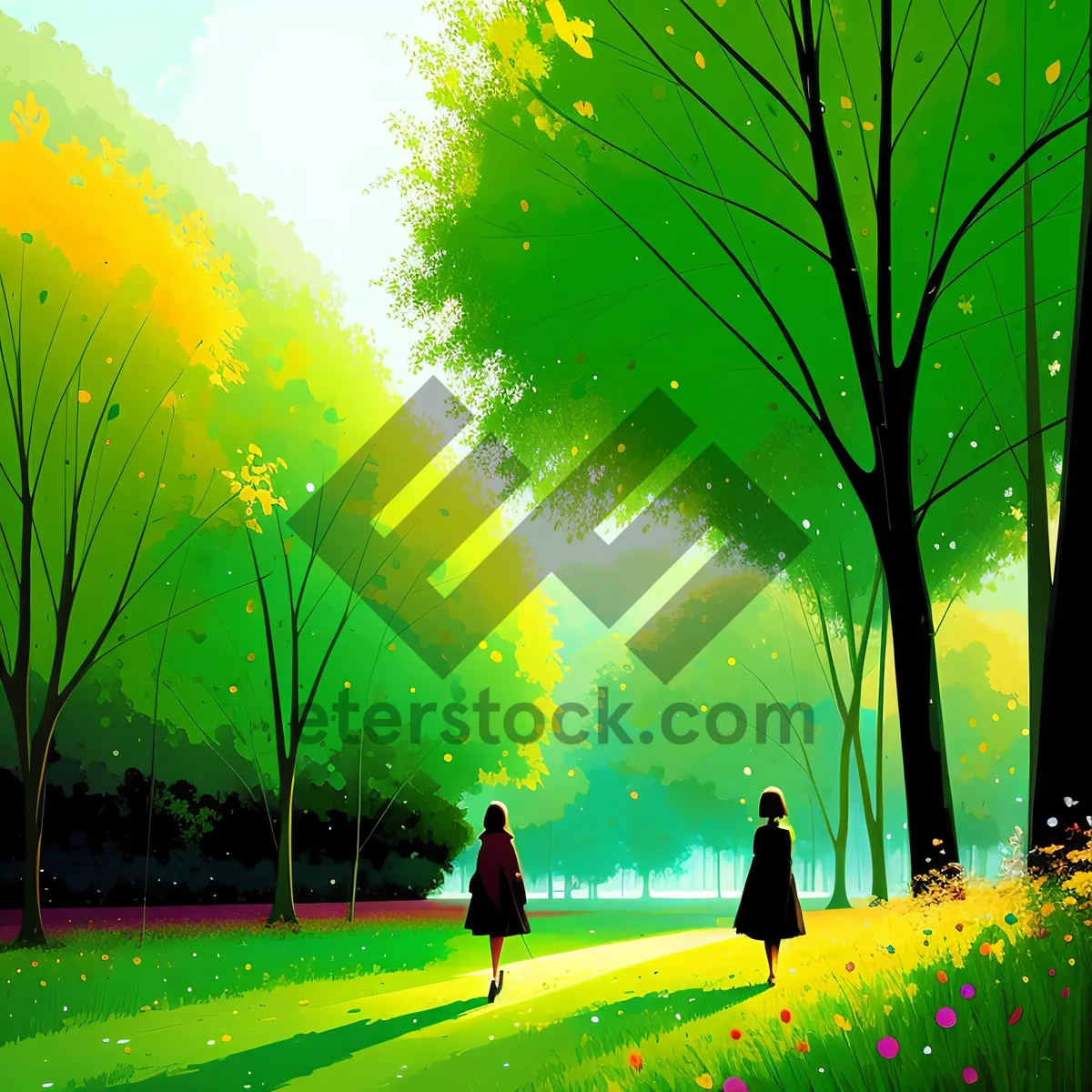 Picture of Sunlit Meadow Landscape with Tree and Grass