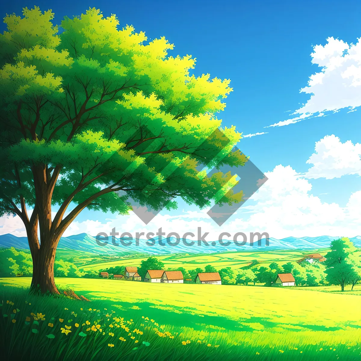 Picture of Serene Summer Sky Over Vibrant Rapeseed Landscape