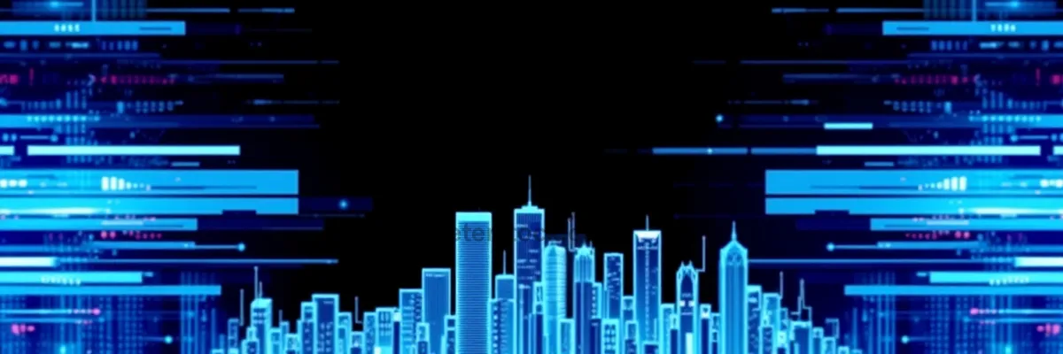 Picture of Cityscape illuminated by digital light art design.