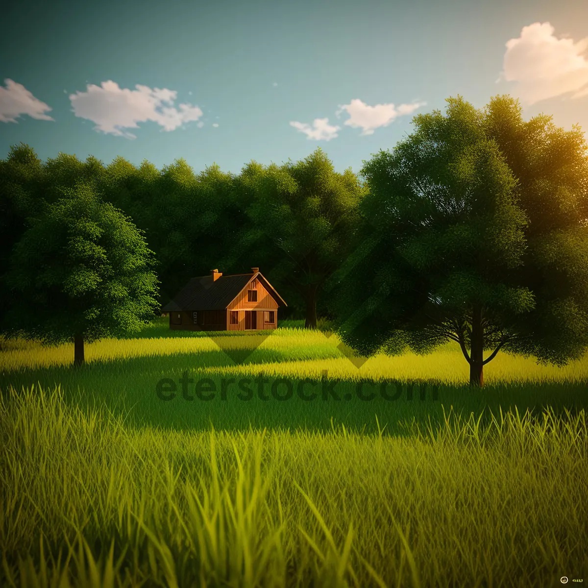 Picture of Idyllic farm scene with barn and rolling meadows