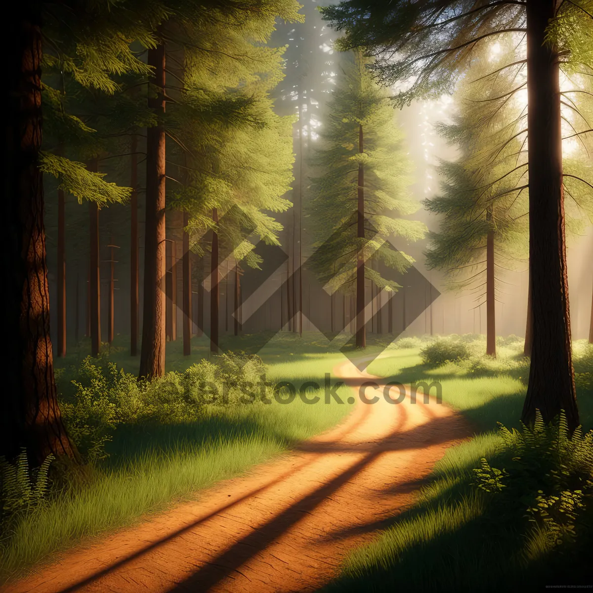 Picture of Serene Autumn Path through Tranquil Forest