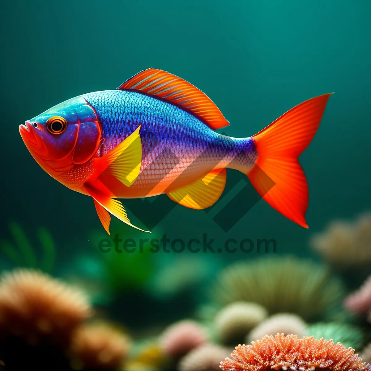Picture of Tropical Goldfish Swimming in Aquarium