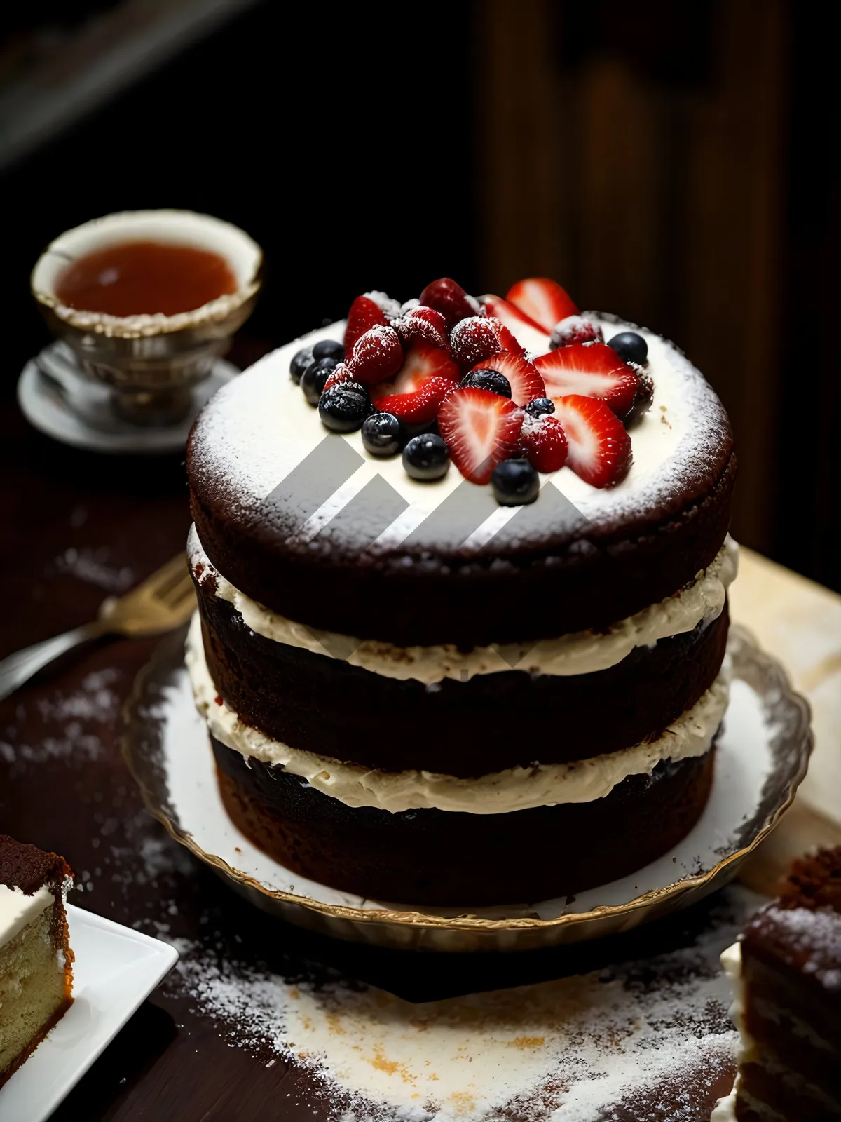 Picture of Delicious Berry Infused Chocolate Cake with Fresh Mint