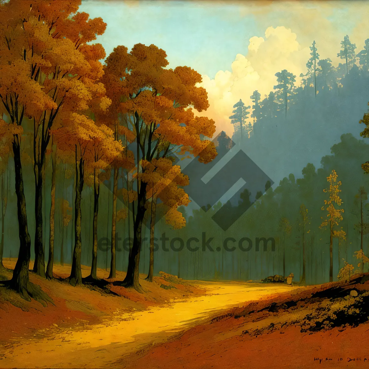 Picture of Golden Fall Landscape with Vibrant Autumn Trees