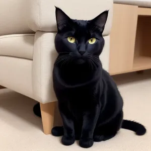 Adorable Domestic Kitty with Whiskers Resting on Armrest