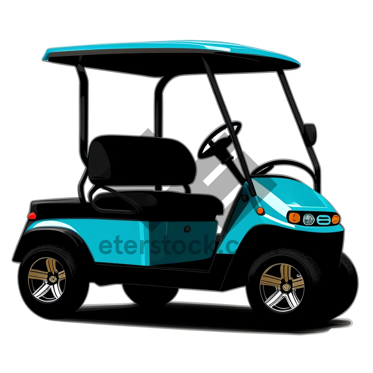 Picture of Cartoon golfer driving golf car on course