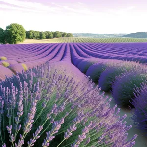 Vibrant Lavender Blooms in Countryside Landscape