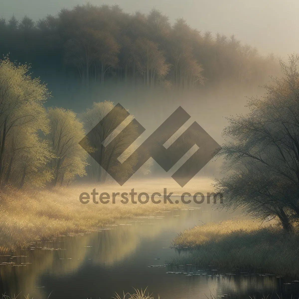 Picture of Ethereal Sunset Over Rustic Countryside Lake