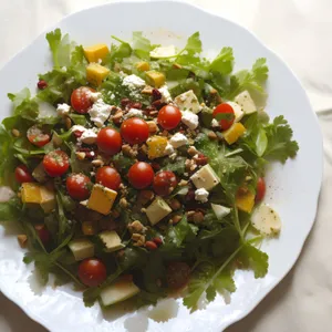 Gourmet salad with fresh vegetables and cherry tomatoes