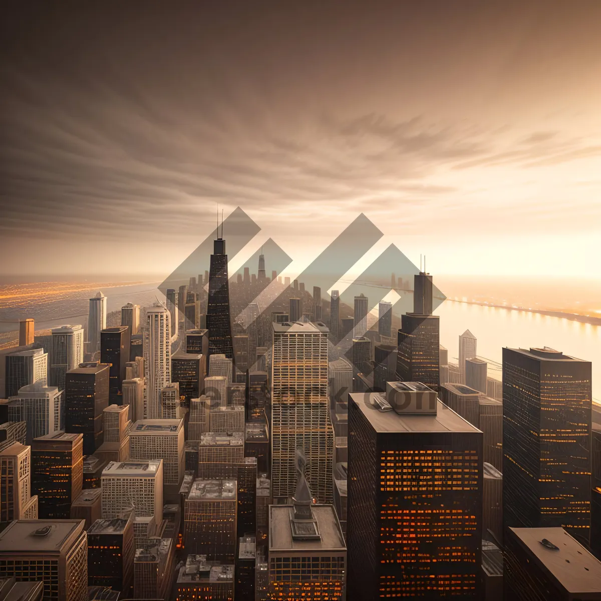 Picture of Urban Skyline at Sunset: Cityscape with Modern Skyscrapers