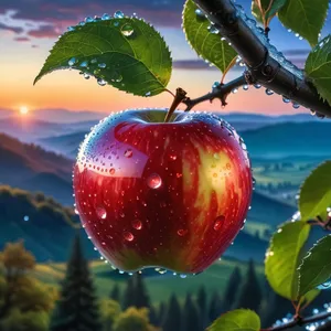 Fresh Juicy Apple Fruit on Tree Branch Garden