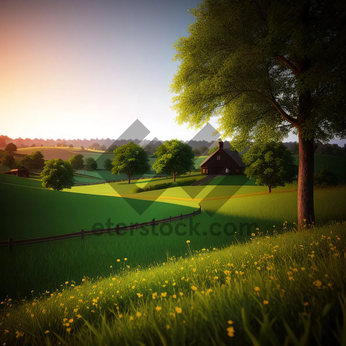 Picture of Golden Fields beneath Clear Blue Skies