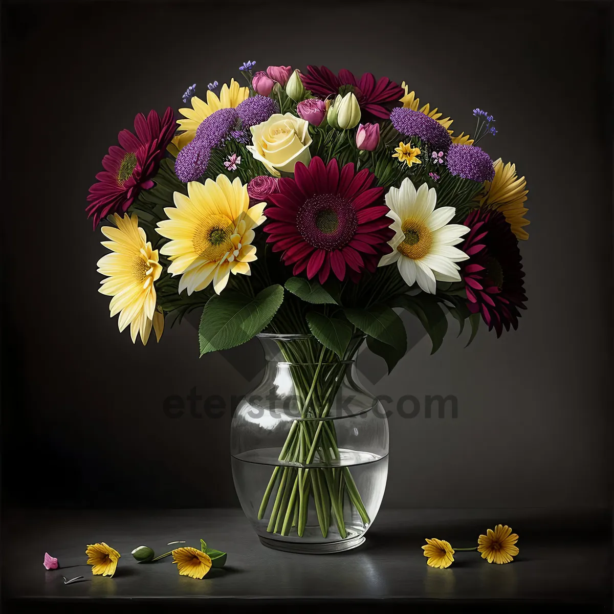 Picture of Vibrant Floral Bouquet in Colorful Vase