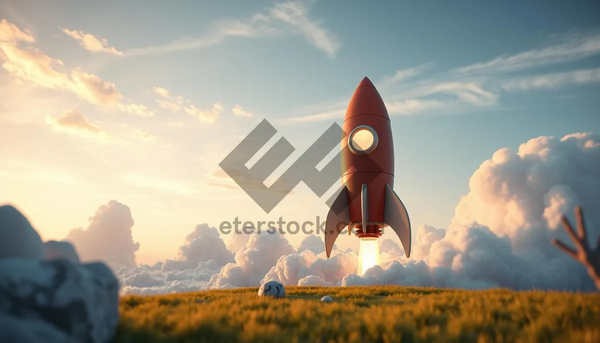 Picture of Sunset horizon with spacecraft shuttlecock vehicle in sky