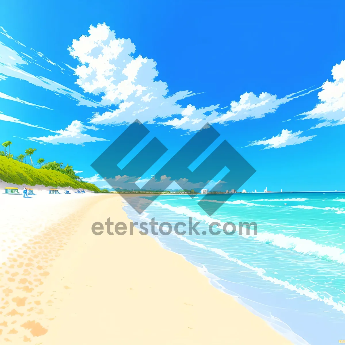 Picture of Serene Beachscape: Tropical Oasis of Turquoise Waves and Sandy Shores