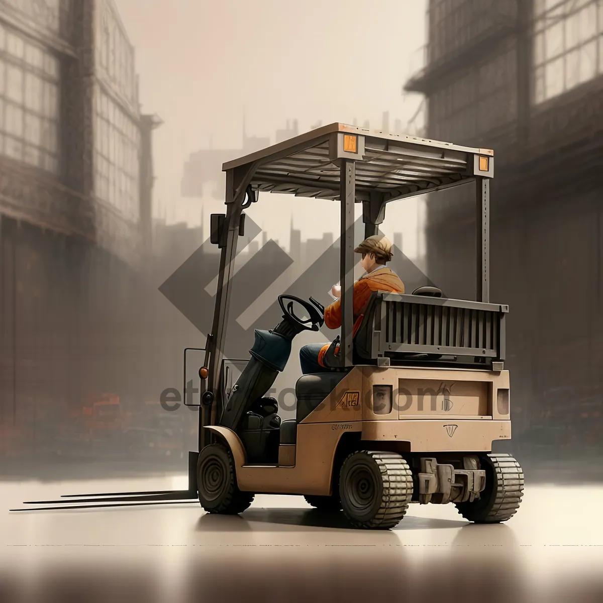 Picture of Industrial Forklift Transporting Heavy Cargo on Road