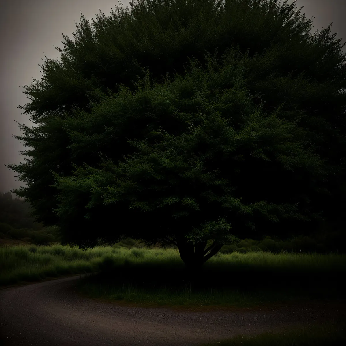 Picture of Reflective Car Mirror in Serene Pine Forest