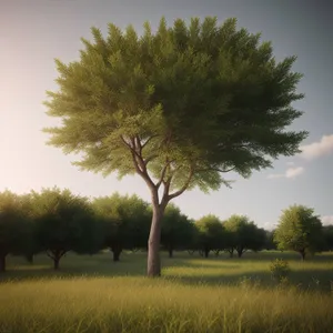 Idyllic Countryside Horizon with Majestic Oak Tree