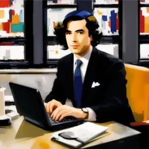 Happy Businessman and Businesswoman Working Together at Office Desk