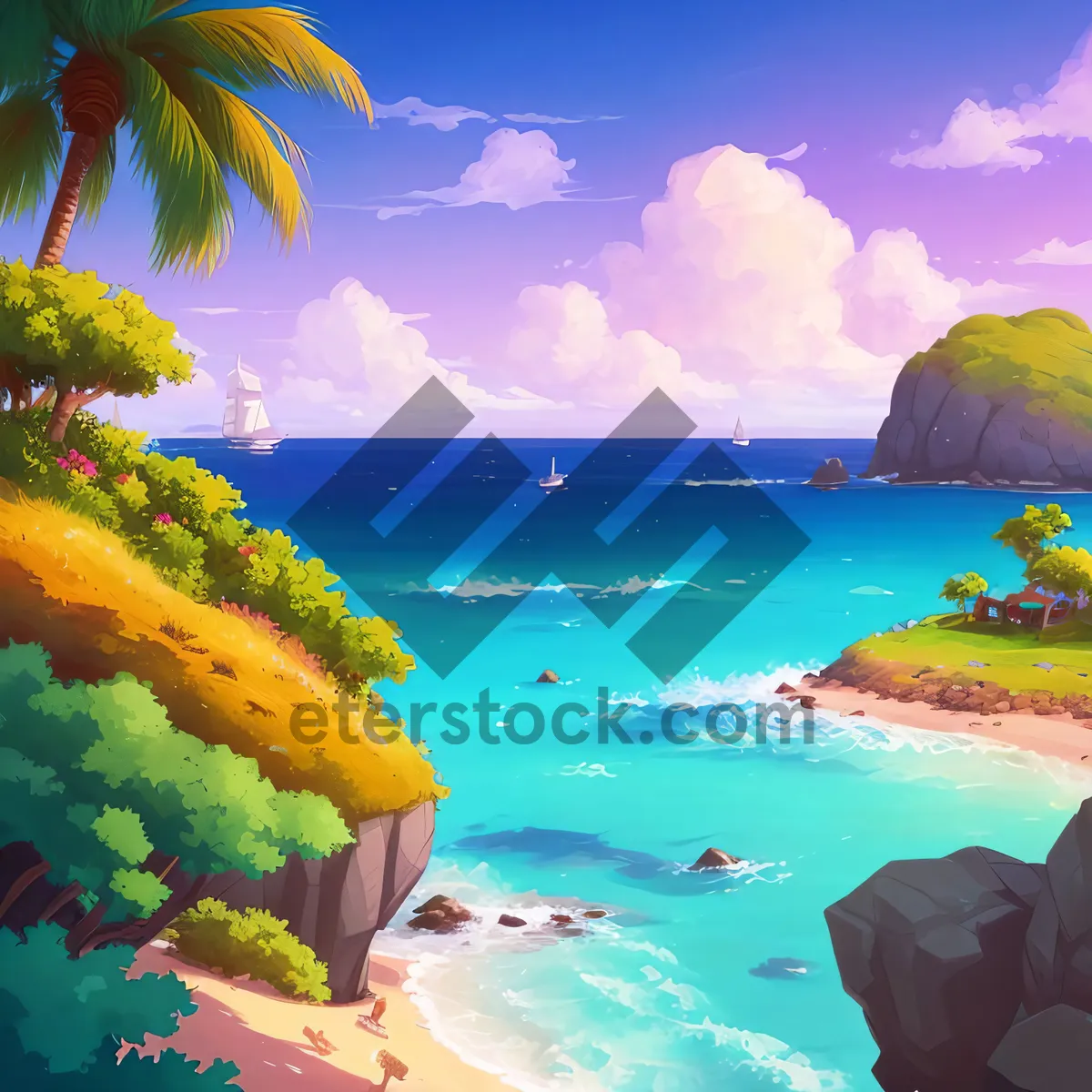 Picture of Tropical Paradise: Serene Beach with Palm Trees