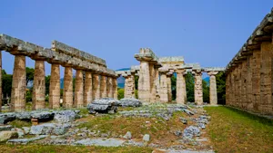 Ancient Roman Temple in Historic City Skyline