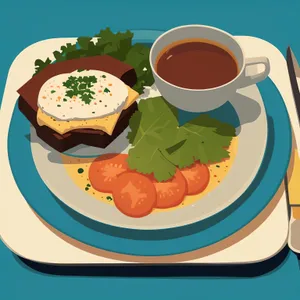 Delicious Gourmet Breakfast Plate with Coffee Mug