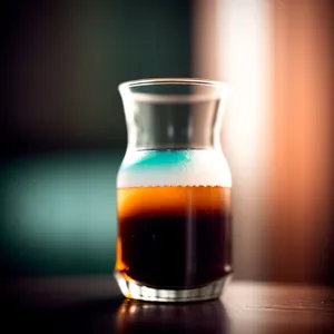 Refreshing Brown Liquid in Transparent Glass Bottle