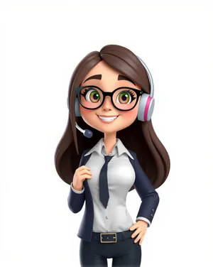 Cartoon character wearing headset