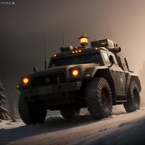 Powerful Military Jeep on the Road