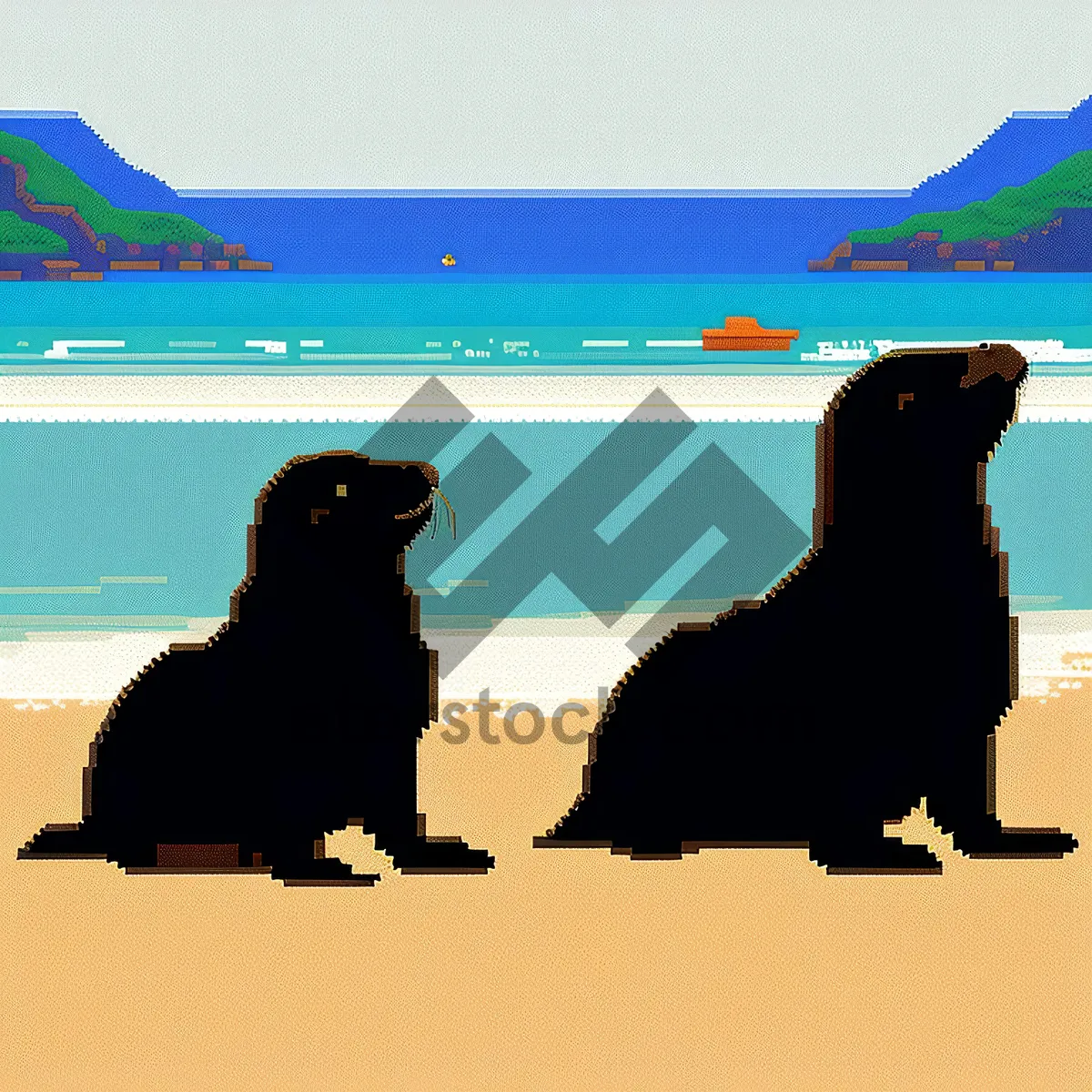 Picture of Silhouette of a Retriever Basking at Sunset on the Beach