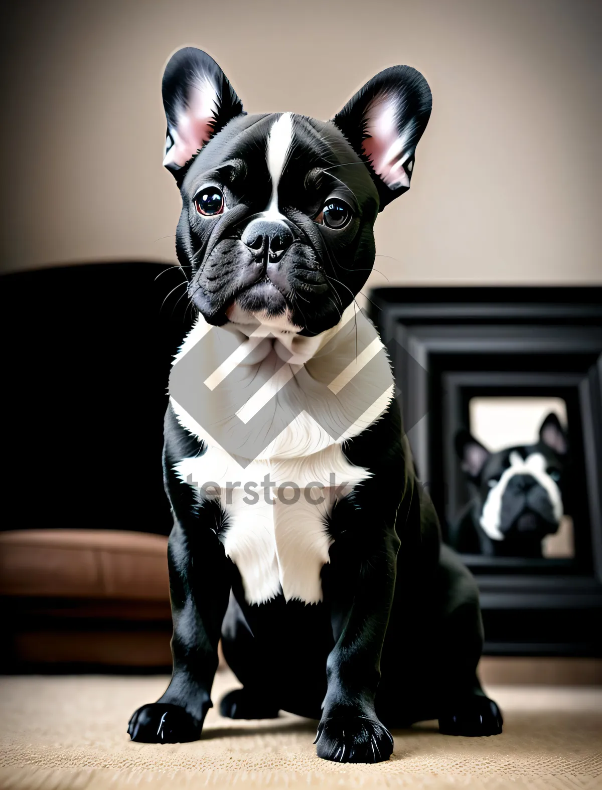 Picture of Cute Terrier Bulldog Puppy Sitting with Wrinkles