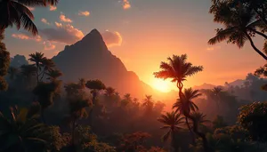 Tropical Sunset Over Beach with Palm Trees_INTERVAL_