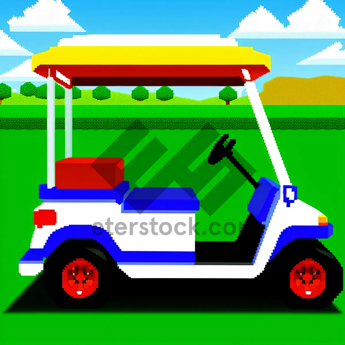 Picture of Golfer Cartoon Contestant at Golf Course Facility with Car